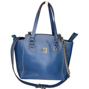Dooney & Bourke Mini Blue Leather Satchel Crossbody Bag Gold Tone Hardware